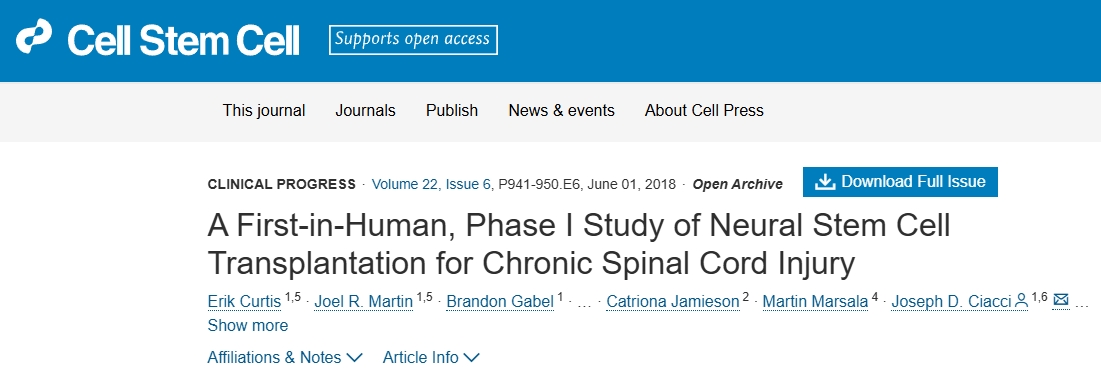 神经干细胞移植治疗脊髓损伤:2025修复机制解析、临床试验突破与转化前景 6 神经干细胞移植治疗慢性脊髓损伤的首次人体I期研究