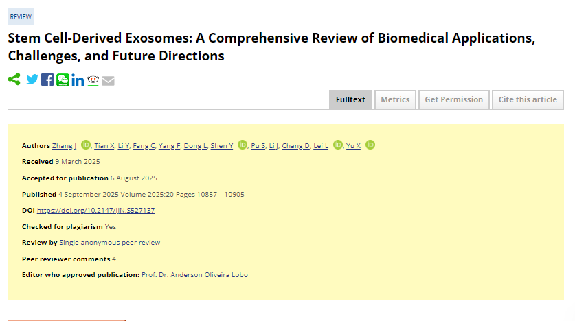 干细胞外泌体治疗效果揭秘:2025最新临床应用与研究进展 2 干细胞来源的外泌体:生物医学应用、挑战和未来方向的综合回顾