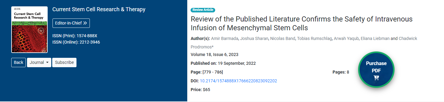 干细胞治疗安全吗?15年跟踪6050例患者,临床数据告诉您答案 3 对已发表文献的回顾证实了静脉输注间充质干细胞的安全性