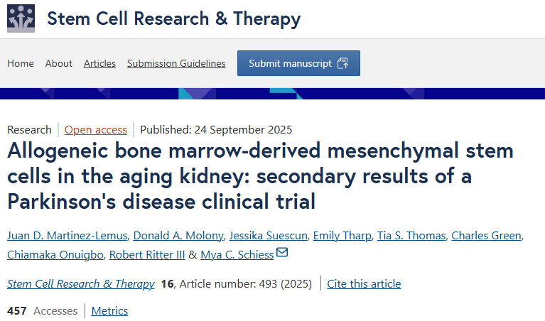 干细胞治疗能改善帕金森患者的肾功能吗?研究显示:足量间充质干细胞可改善eGFR并降低血清肌酐 3 同种异体骨髓间充质干细胞在老化肾脏中的应用:帕金森病临床试验的次要结果