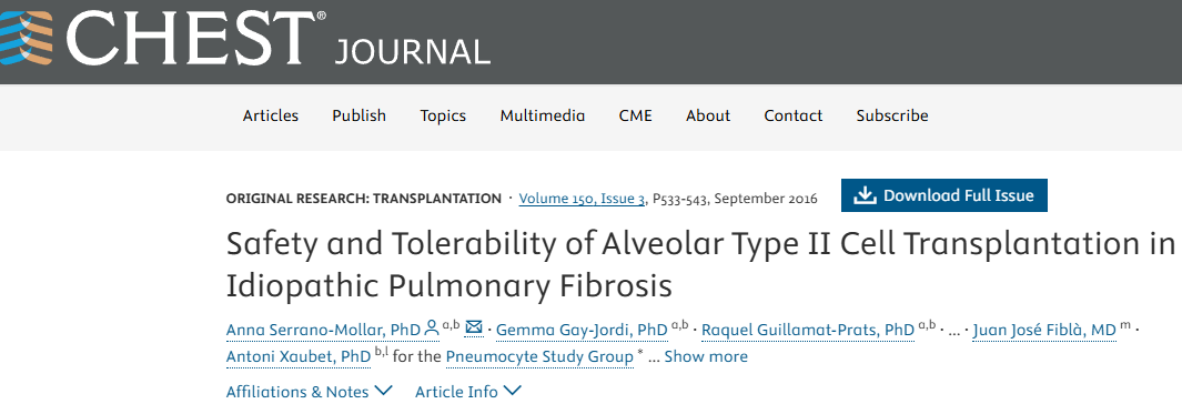 肺泡Ⅱ型细胞移植治疗特发性肺纤维化的安全性和耐受性