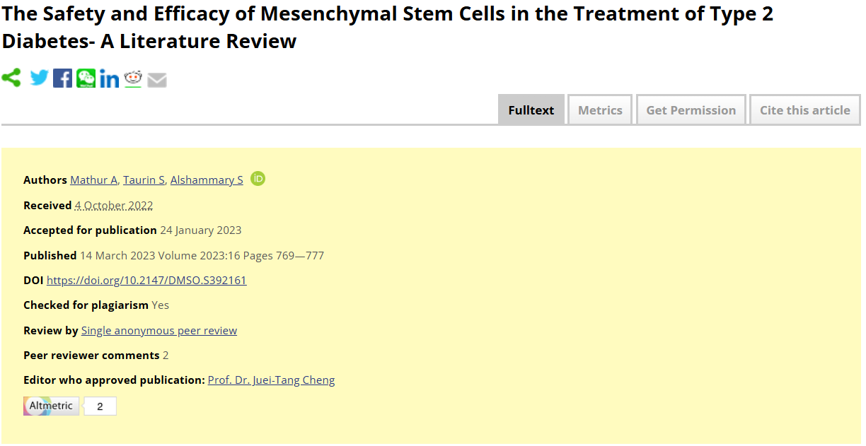 干细胞治疗2型糖尿病安全有效被再次证明：262例患者血糖明显降低，胰岛素需求减少