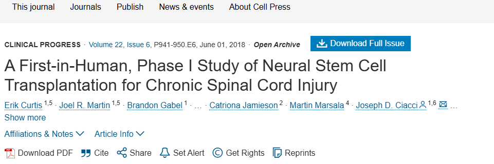 神经修复杂志:2025年神经干/祖细胞移植治疗脊髓损伤的研究进展 5 一项针对慢性脊髓损伤的神经干细胞移植的首次人体I期研究