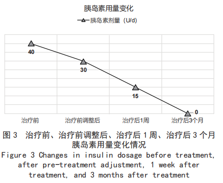 脐带间充质干细胞治疗2型糖尿病:3次输注(间隔4周)助20年患者实现从胰岛素依赖到自主控糖 5 图 3 治疗前、治疗前调整后、治疗后 1 周、治疗后 3 个月胰岛素用量变化情况