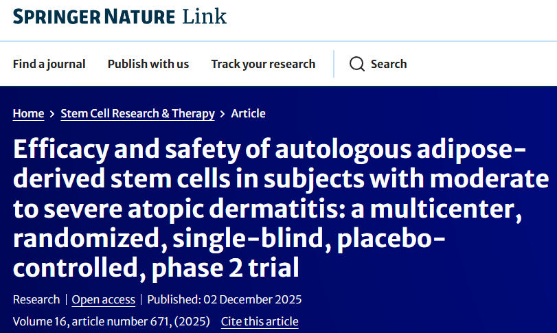 离III期临床更近一步!自体干细胞治疗特应性皮炎的II期试验证实,可显著改善其症状 1 ScreenShot 2025 12 24 113540 430