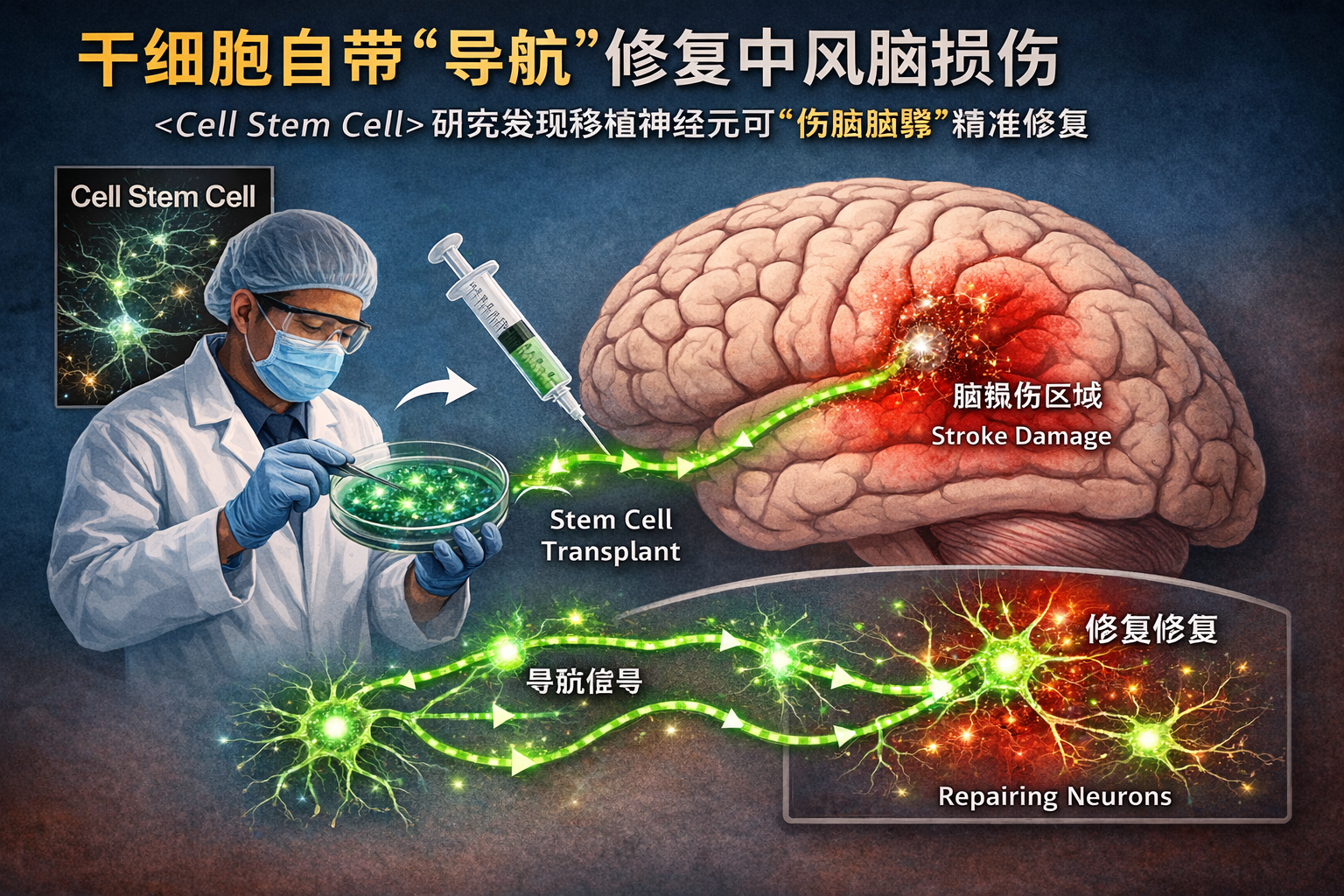 《Cell Stem Cell》新解：修复中风脑损伤，干细胞“内在导航”比数量更重要