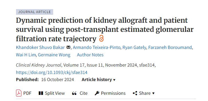 利用移植后估计肾小球滤过率轨迹动态预测肾移植和患者生存率