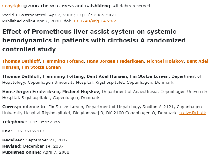 Prometheus肝脏辅助系统对肝硬化患者全身血液动力学的影响：一项随机对照研究