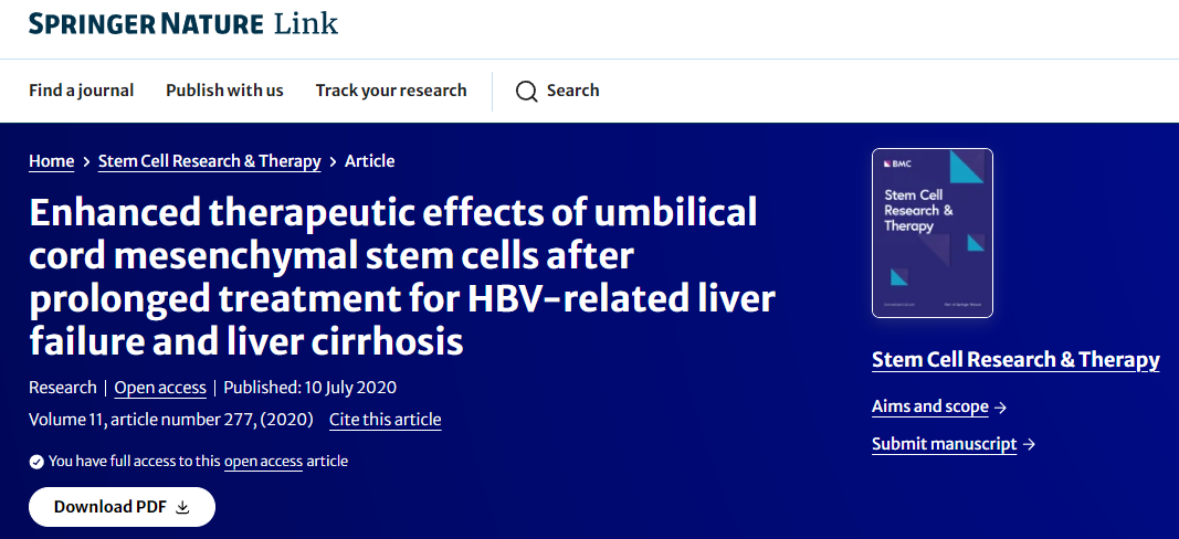 脐带间充质干细胞对乙肝相关肝衰竭和肝硬化长期治疗的增强治疗效果
