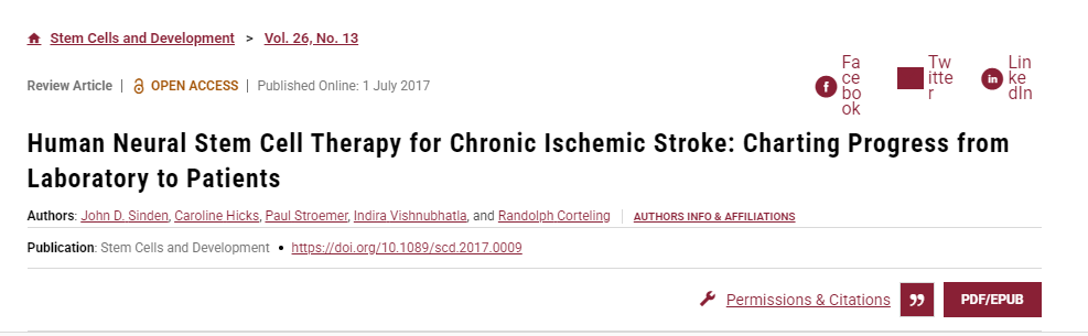 人类神经干细胞疗法治疗慢性缺血性中风：从实验室到患者的进展