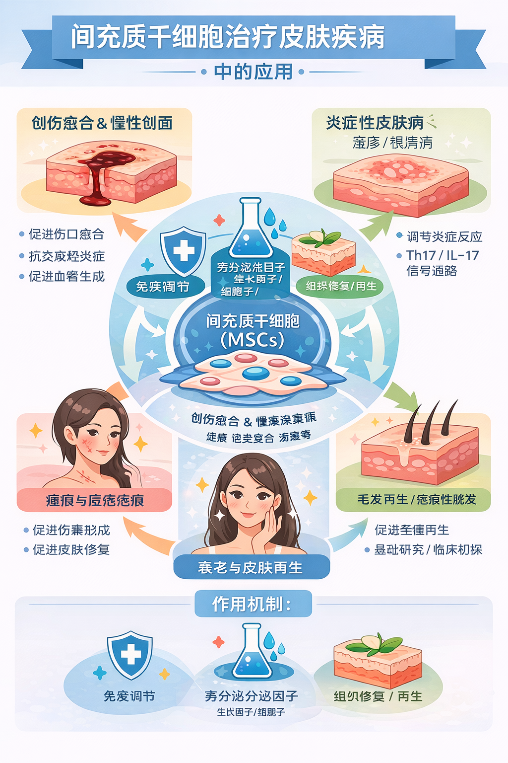 间充质干细胞治疗皮肤病中的应用（5种）：从作用机制到临床研究进展