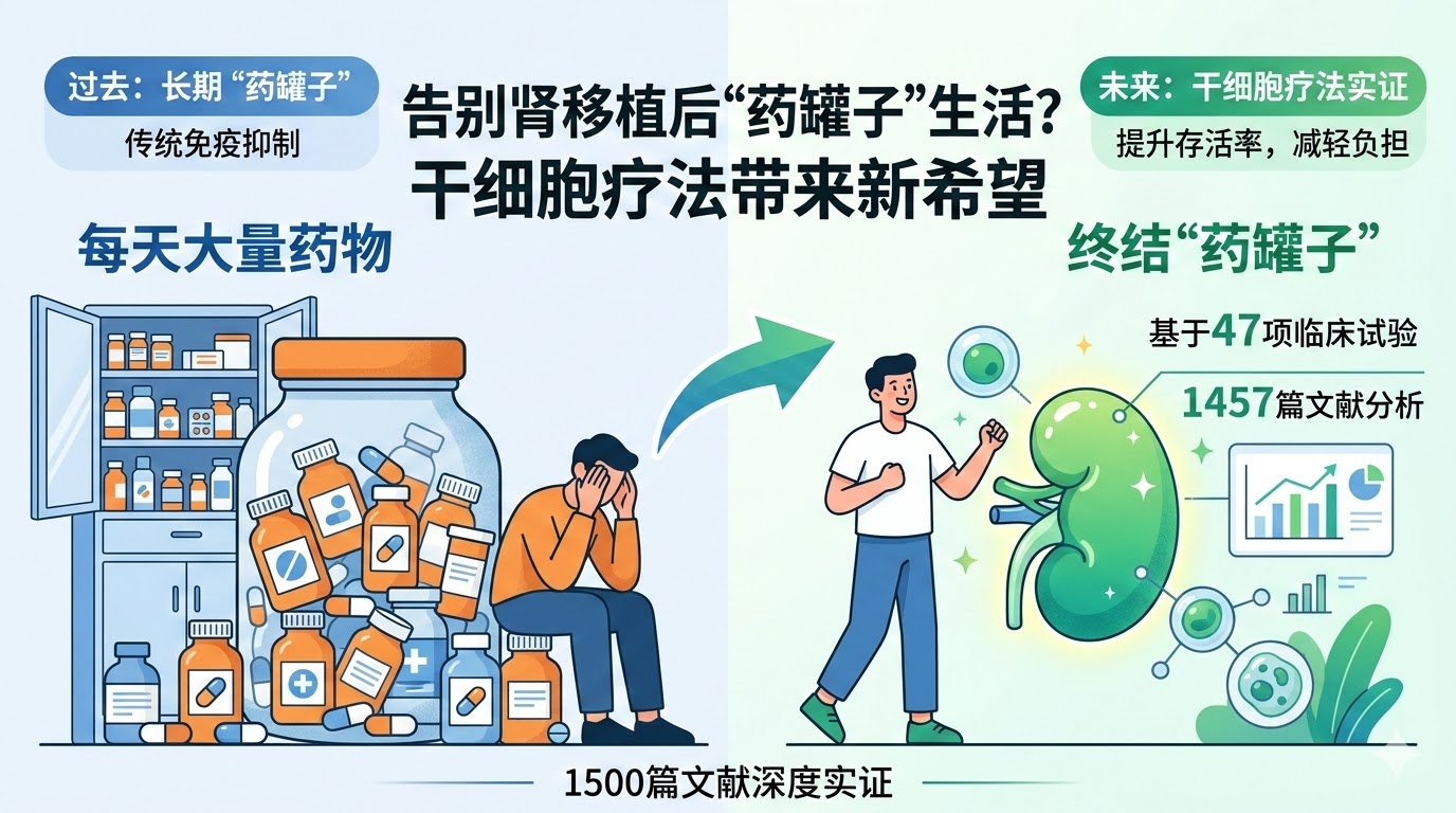 基于47项临床试验的实证：肾移植后干细胞疗法有望改善的长期“药罐子”生活